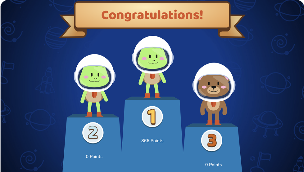 Image displaying the student's winners after a successful Time to Climb learning game.