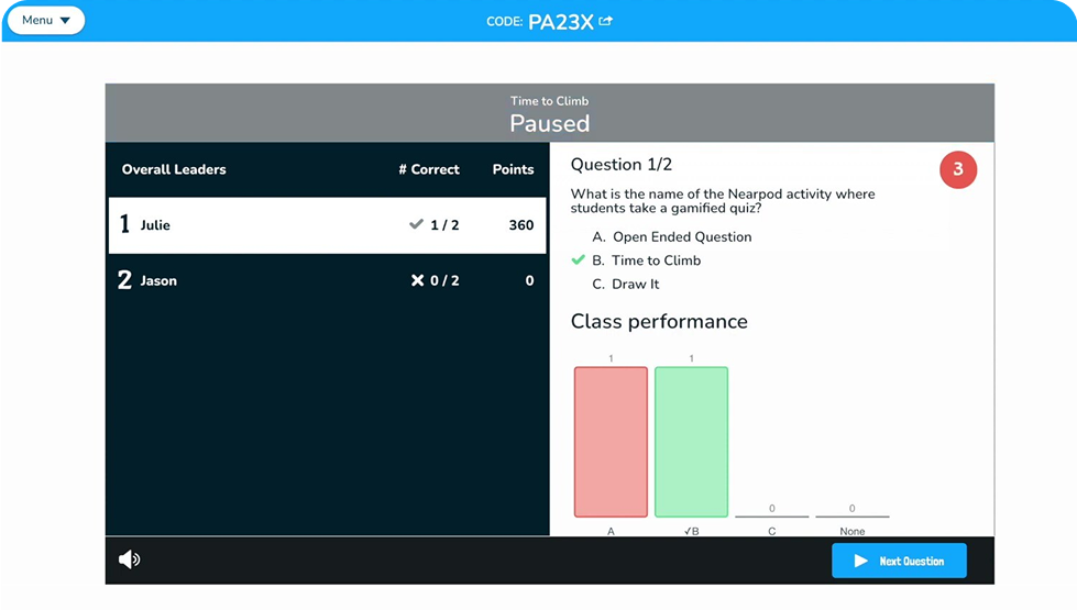 Image displaying a Time to Climb class performance data collection. Class performance